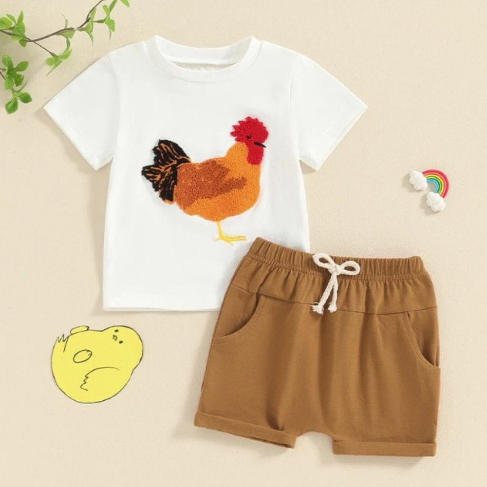 Farm Rooster Boys Short Sleeve Shirt & Shorts Outfit Set